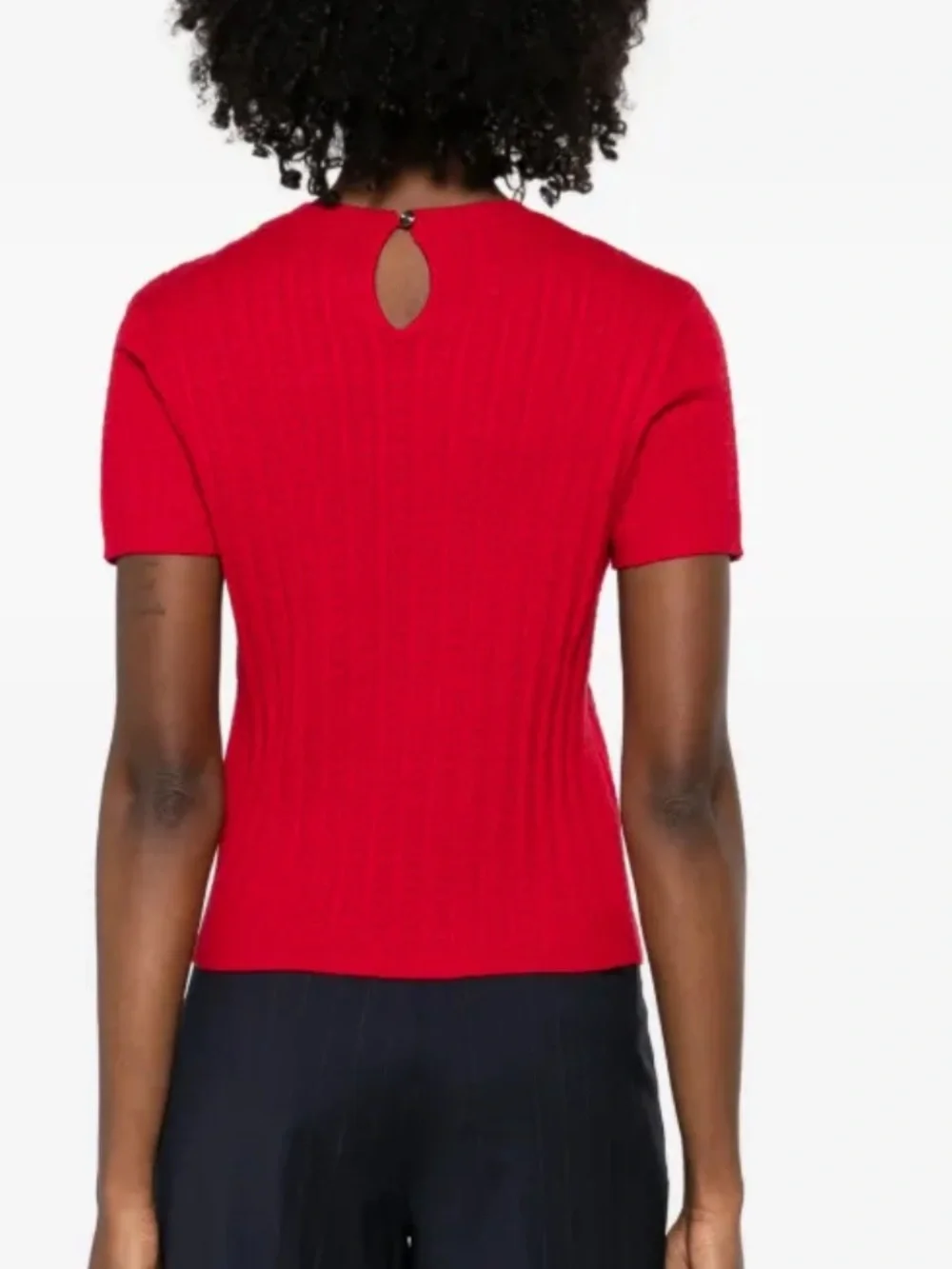 NWT MAJE round neck jumper red cable-knit and pointelle short sleeves size S